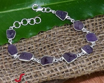 Rough Amethyst Bracelet: Handmade Sterling Silver Bezel Bracelet