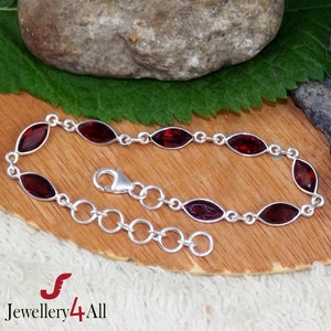 Garnet Bracelet, 925 Silver Bracelet, Bezel Bracelet, Handmade Bracelet, Red Bracelet, Garnet Jewelry, January Birthstone, Gift For Her K1