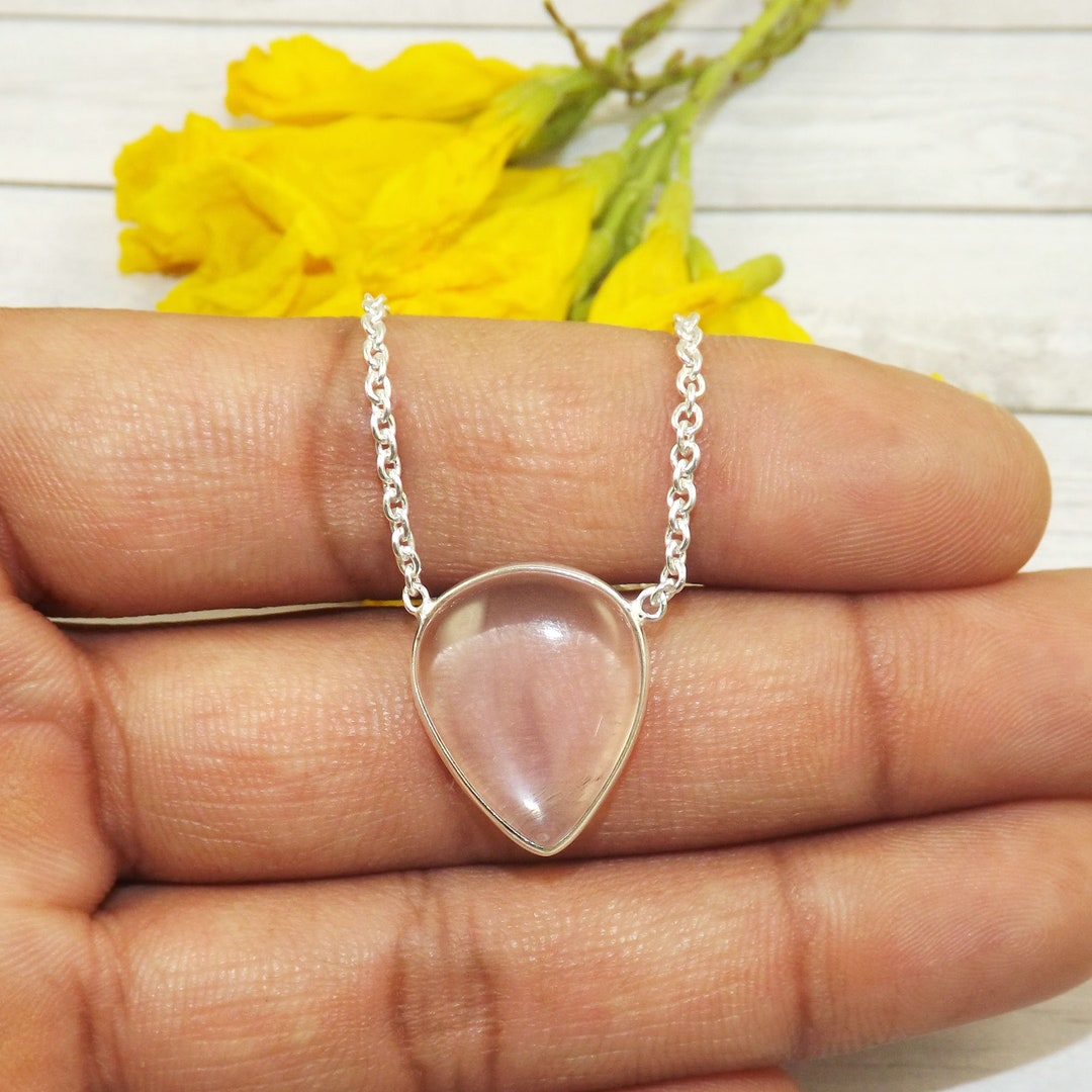 Rose Quartz Necklace One Stone Necklace 925 Sterling Silver Etsy