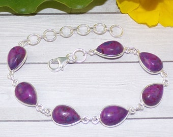 Bracelets 7 x 10 mm turquoise violet, bracelets turquoise violet, bracelet en argent sterling 925, bracelets, bracelet lunette, pour elle, F12705