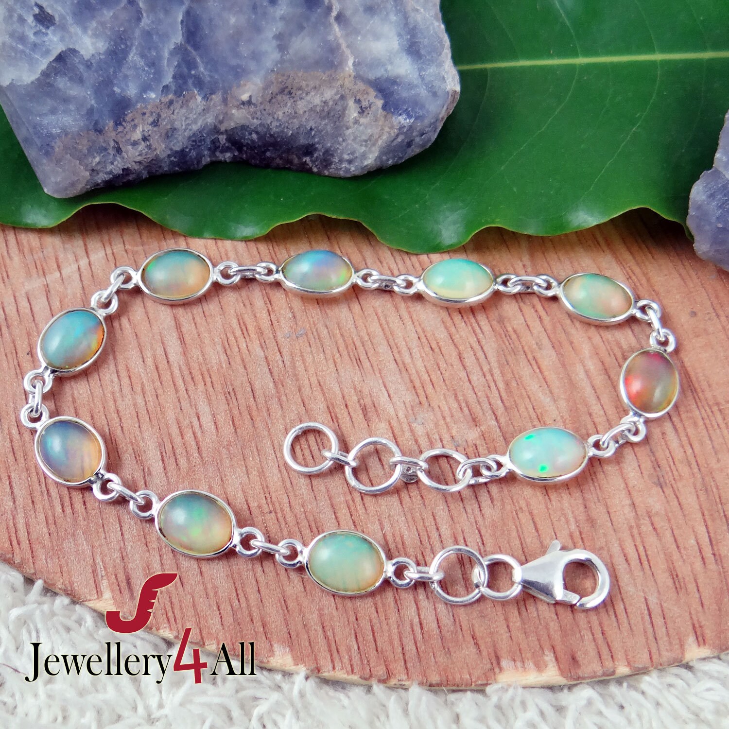 エチオピアンオパールブレスレット：925スターリングシルバーの繊細な