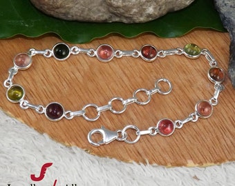 Tourmaline Bracelet, 925 Silver Bracelet, Color Full Bracelet, October Birthstone Jewellery, Dainty Bracelet, Pink Tourmaline, Gift Her- K7