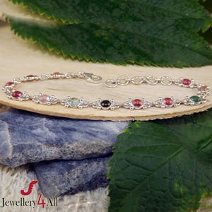 Tourmaline Bracelet, 925 Solid Silver Bracelet, Pink Tourmaline, Multi Color Tourmaline, Tourmaline Jewelry, Bezel Bracelet, Gift For Herk56