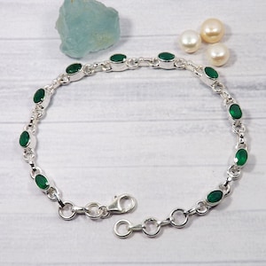 Oval Green Onyx Bracelet, Green Onyx Bracelet, Onyx Bracelet, Solid 925 Sterling Silver Bracelet, Anniversary Gift, Gift For Her, M32516