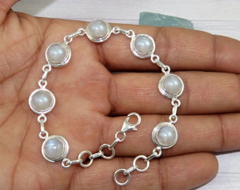 Rainbow Moonstone Bracelet, Moonstone Bracelet, Blue Bracelet, 925 Silver Bracelet, Christmas, Christmas Gifts, Women Mood Bracelet, L113006