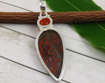 Pendentif fait main en cornaline et argent sterling. Cadeau - France