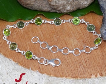 Peridot Bracelet + Tourmaline Bracelet, 925 Silver Bracelet, Green Bracelet, Mothers Day Gift, Tourmaline Jewellery, Lobster Claw, Gift -K3