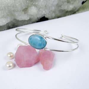 Natural Larimar Bangle, 925 Solid Silver Cuff Bangle, Handmade Bangle, Larimar Jewelry, Larimar Bracelet, Unique Gift For Her, Sale, J20805