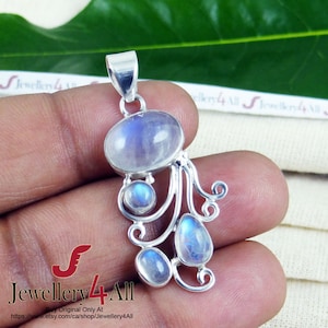 Natural Rainbow Moonstone Pendant, Solid 925 Sterling Silver Pendant, Blue Flashy Rainbow Moonstone, Necklace Pendant, Gift For Her, Sale K6