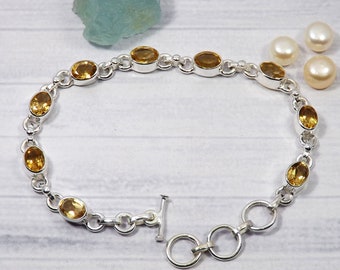 Citrin Knebel Armband: Handgefertigter 925 Sterling Silber Edelstein Schmuck