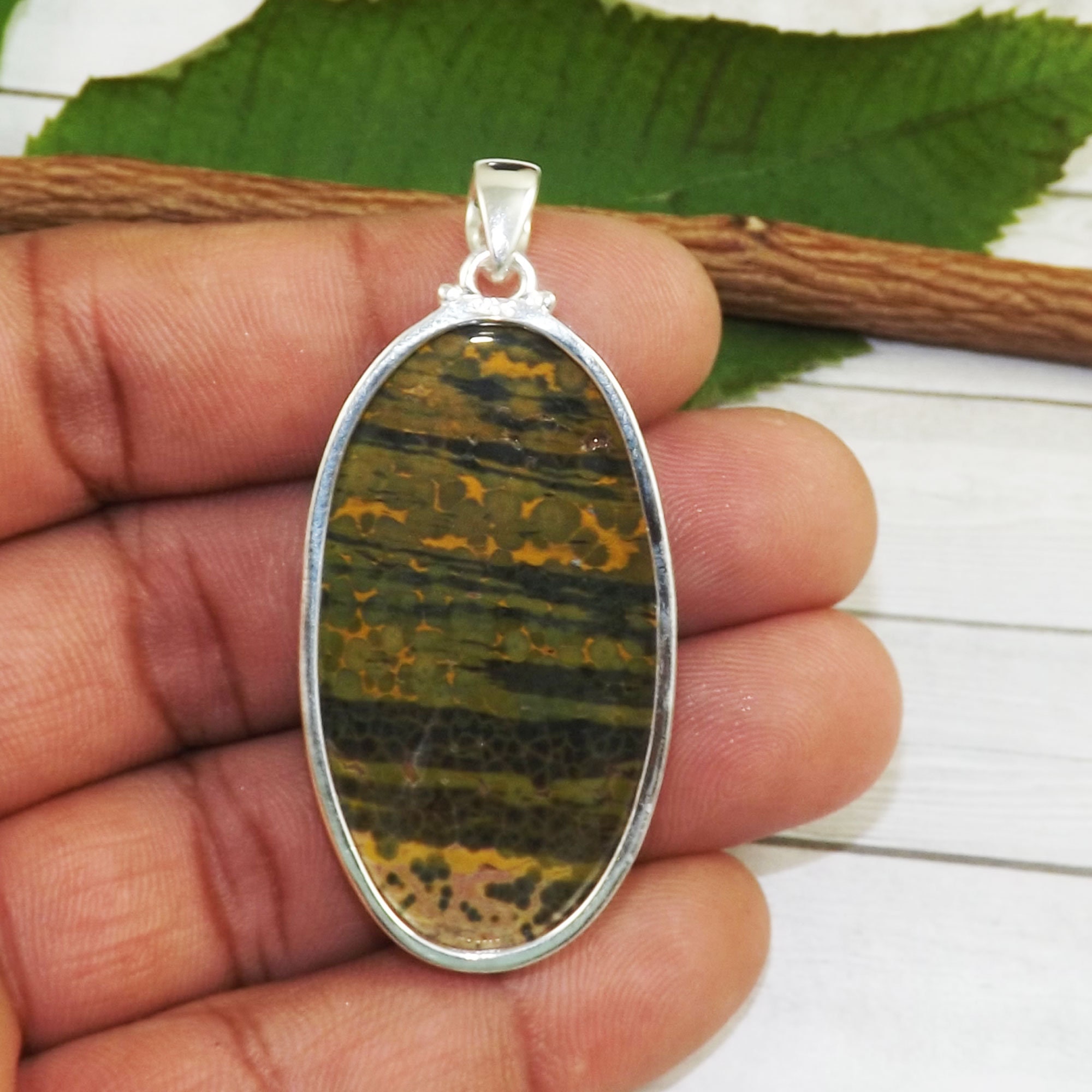 Huge Ocean Jasper Pendant, Big Ocean Jasper Pendant, Ocean