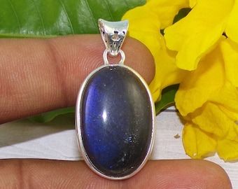 Large Blue Oval Shaped Labradorite Pendant,  925 Sterling Silver Handmade Pendant, Natural Gemstone Pendant, Unique Jewelry For Gift, P42212