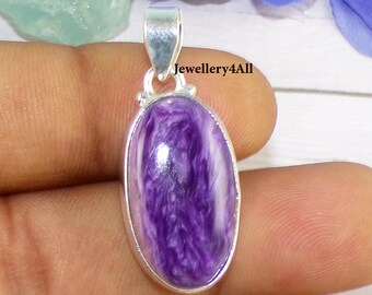 Natural Charoite Gemstone Pendant: 925 Sterling Silver Unique Boho Jewelry, R9111