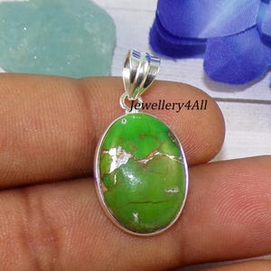 Natural Green Copper Turquoise Pendant, Dangle Pendant,925 Sterling Silver Handmade Pendant,  Turquoise Silver Jewelry, Gift For Her, P81306
