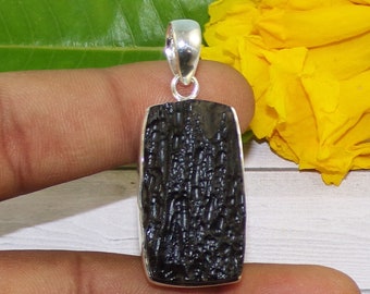 Authentic Tektite Pendant, Natural Gemstone Pendant, Raw Stone Pendant Necklace, 925 Silver Jewelry For Women, Handmade Pendant Gift, P42224