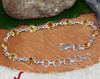 Zartes Armband, Citrin Armband, Silber Armband, Gelb Armband, Citrin Schmuck, Karabiner Schmuck-K3