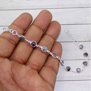 Dendritenachat Armbänder, massives 925er Silber Armband, Lünette Armband, natürliche Dendritenachat Armband, Armbänder, Armband für sie, N81120
