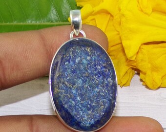 Natural Lapis Lazuli Druzy Gemstone Pendant, Big Rough Stone Pendant, Women Pendant, 925 Silver Handmade Jewelry, Engagement Gift, P42214