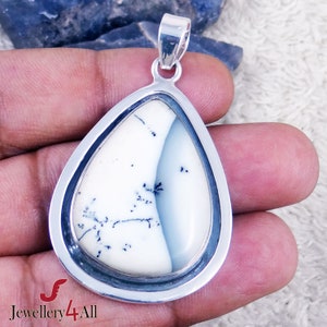 Big Natural Gemtone, Dendritic Agate Pendant, Massive Dendrite Agate Jewelry, Solid 925 Sterling Silver, Dendritic Agate Necklace Pendant K7