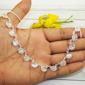 Rainbow Moonstone Necklace, Moonstone Necklace, Solid 925 Silver Necklace, Cable Chain Necklace, Delicate Necklace, Mothers Day, F52106
