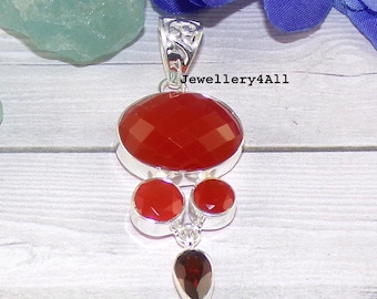 Carneool en granaathangerketting: 925 sterlingzilveren edelsteensieraden