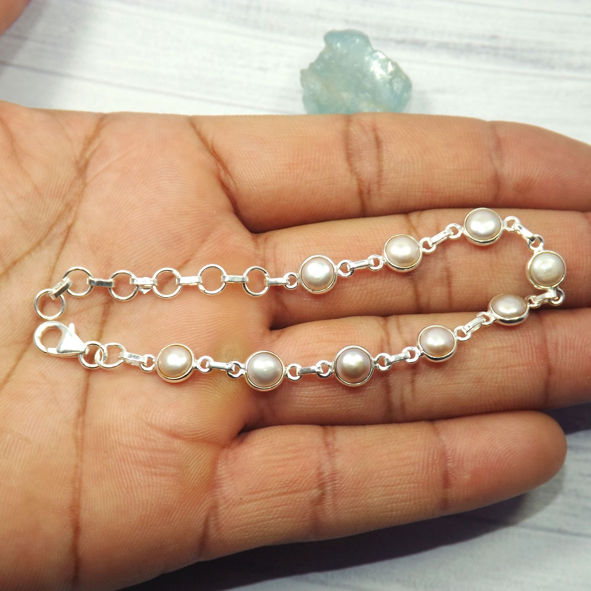 Fresh Water Pearl Bracelet, Pearl Bracelet, Solid 925 Silver Fresh Water Pearl Bracelet, Pearl Bracelet, Solid 925 Silver