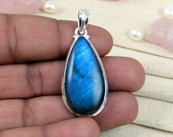 Pendentif en labradorite bleue, pendentif en argent sterling massif 925, pendentif fait main, labradorite flashy, cadeau unique, collier labradorite, J221