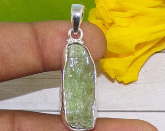 Green Kyanite Pendant, Rough Kyanite Pendant, Long Crystal Pendant, Raw Gemstone Jewelry, Handmade Jewelry, Wedding Gift For Her, P42513