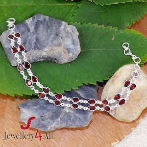 Faceted Garnet Bracelet: 925 Sterling Silver Adjustable Bezel Set