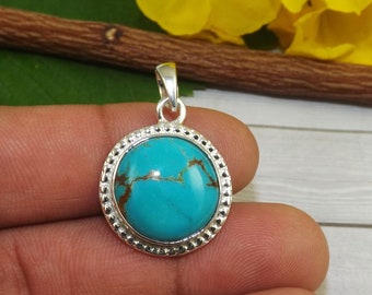 Pendentif En Turquoise D'Arizona Et Argent 925 - 5,0 G, Ovale, Occasion