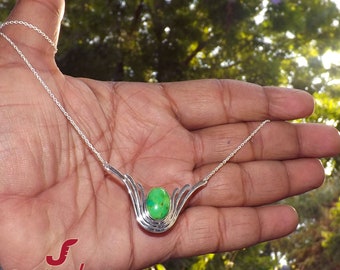 Turquoise Necklace, Green Turquoise Necklace, 925 Silver Necklace, Cable Chain Necklace, Handmade Necklace, Delicate Necklace, ADBB354 - L1