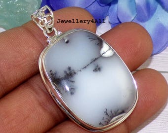 Handcrafted Dendritic Agate Pendant – 925 Sterling Silver Necklace