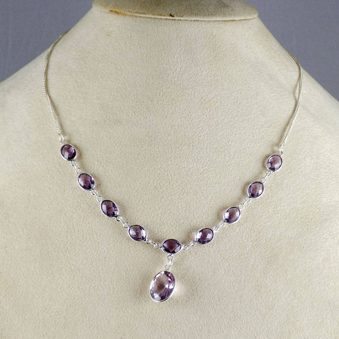 Collana Artigianale In Argento 925 Con Ametista Naturale – 18 Pollici, Fatta A Mano, Stile Etnico