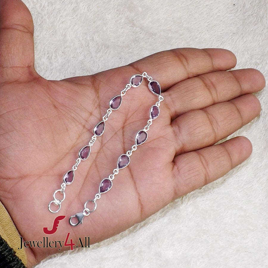 ファセットカットのアメジストブレスレット：ハンドメイド925 