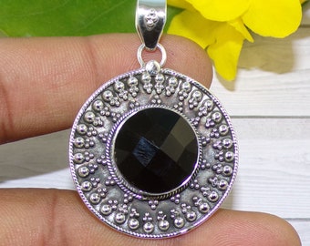 Faceted Black Onyx Pendants, Black Onyx Jewelry, 925