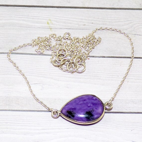 天然チャロアイトネックレス、925スターリングシルバーハンドメイド