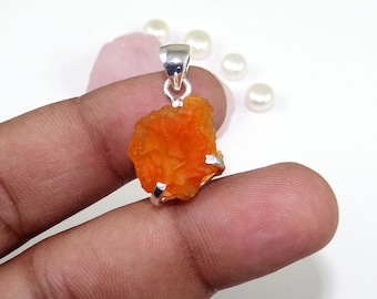Raw Mexican Fire Opal Pendant, Solid 925 Sterling Silver Pendant, Mexican Fire Opal Jewelry, Opal Necklace Pendant, Gift For Her, J71309