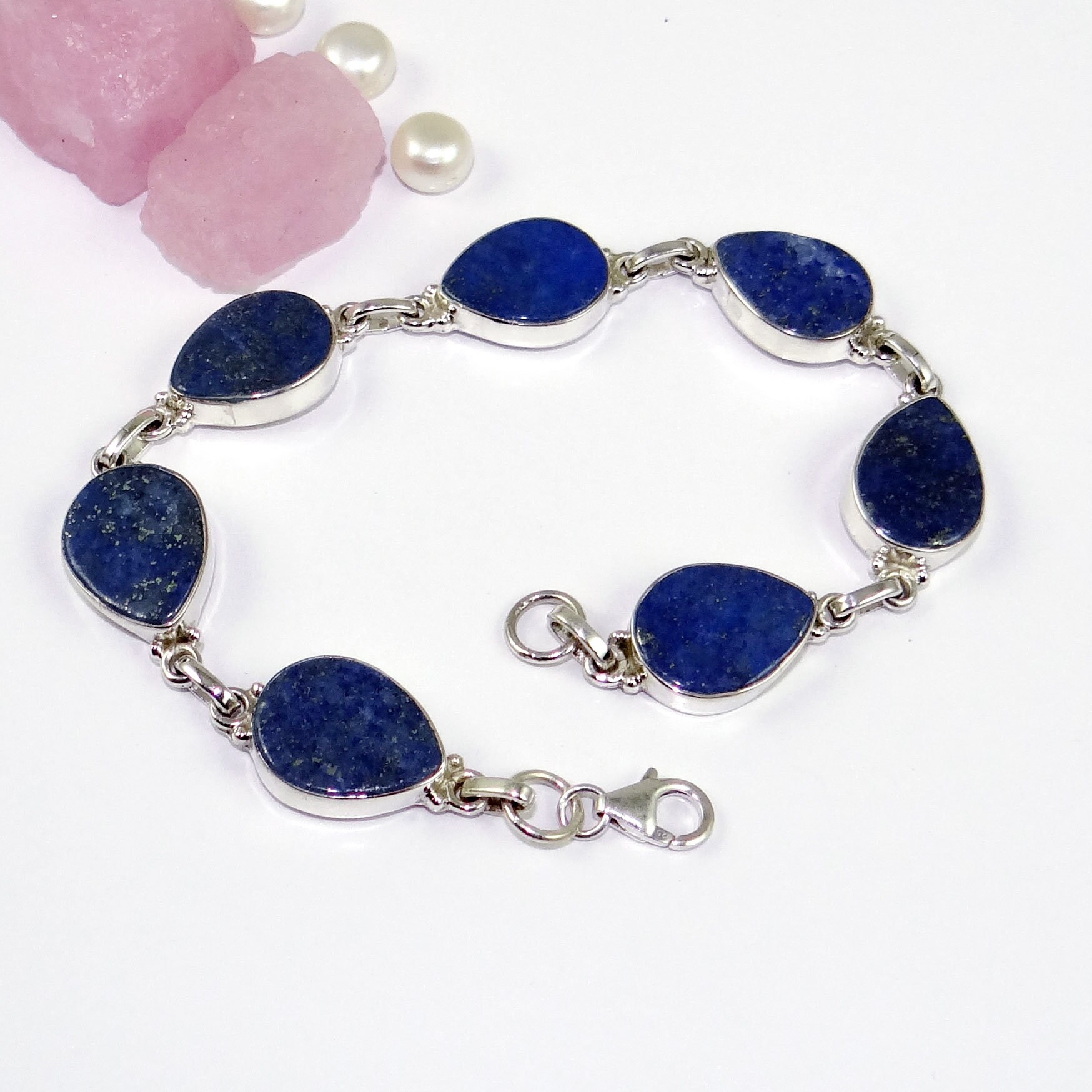 HAKUHODO Lapis Lazuli Set H6483 7本セット Lapis Lazuli Bracelet, Solid 925 Sterling Silver Bracelet