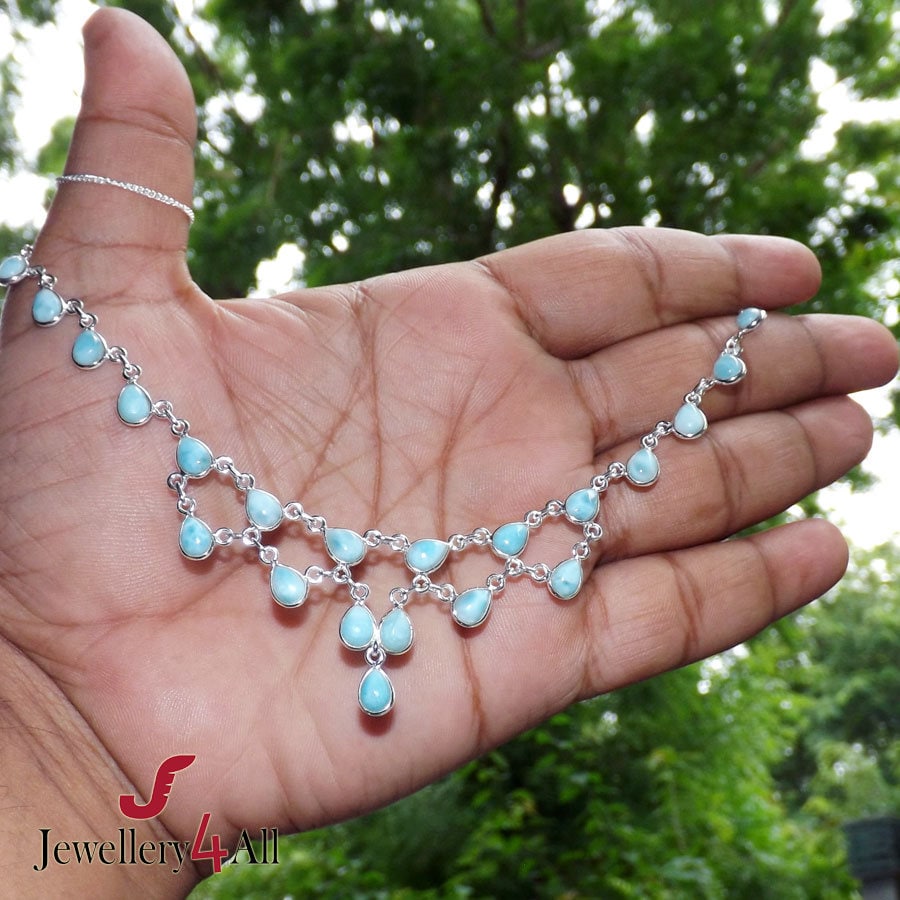 Larimar Necklace, Handmade Necklace, Bezel Necklace, Larimar