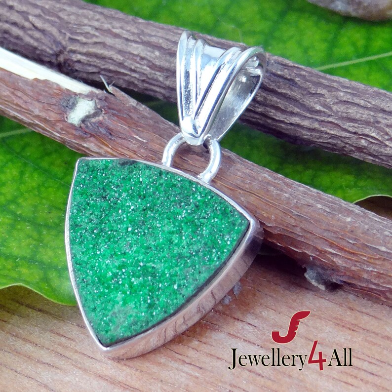 Uvarovite Druzy Genuine Uvarovite- Green Garnet Pendant Necklace Pendant Green Uvarovite Pendant Healing Stone 925 Silver Pendant