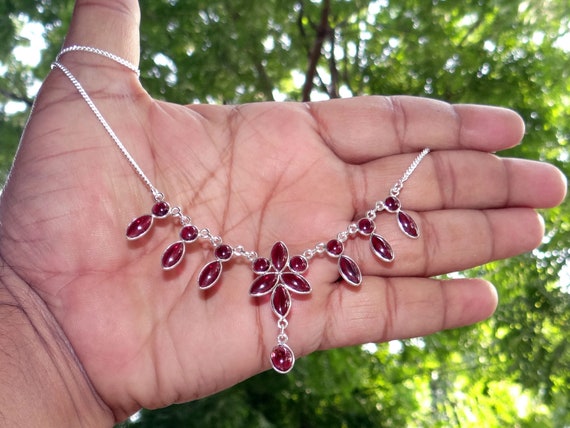 Garnet Pendants Set In Sterling Silver with 18