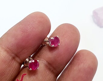 Pink Ruby Studs: Handmade 925 Sterling Silver Earrings