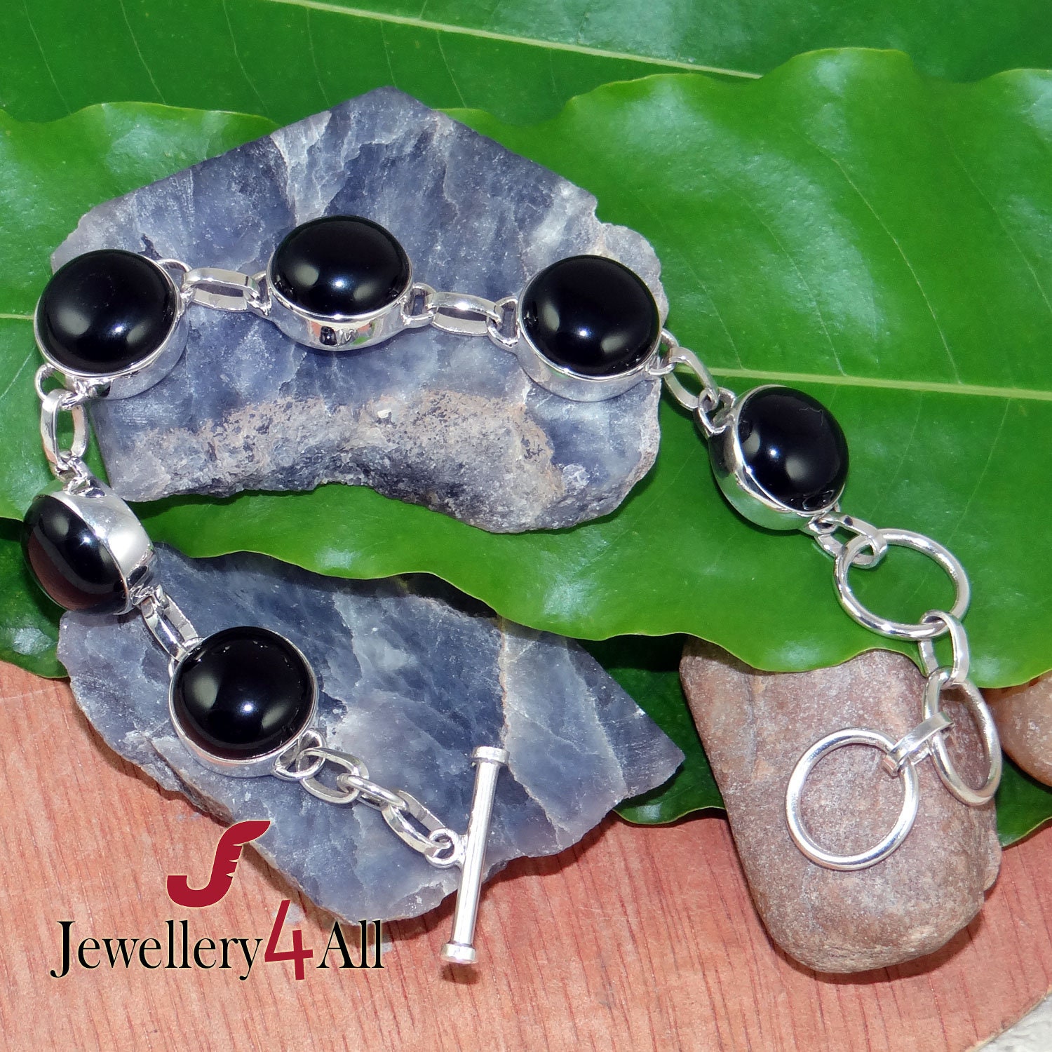 Black Onyx Bracelet Solid 925 Silver Toggle Onyx Bracelet Etsy UK