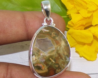 Natural Rhyolite Gemstone Pendant, Vintage Style Pendant Necklace, 925 Sterling Silver Pendant, Handmade Jewelry For Birthday Gift, P42325