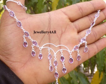 Elegant Oval Cut Amethyst Necklace in 925 Sterling Silver,February Birthstone Jewelry,Customizable Length,Bezel Necklace,Gift For Her, R4113