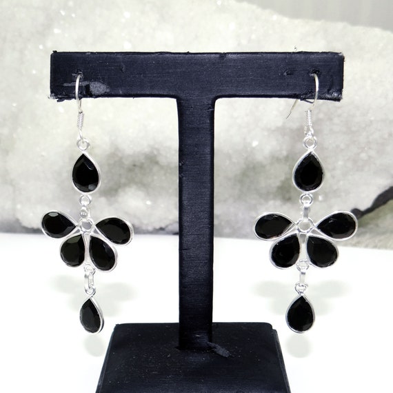 Boucles D'oreilles En Argent 925 Avec Zircons Et Onyx - Fixation Papillon - Neuf Avec étiquettes