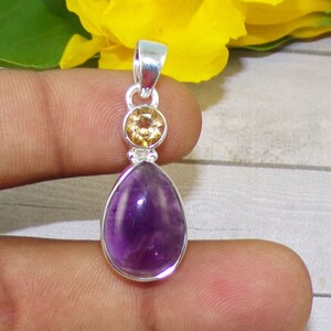Amethyst Pendants, Boho Pendants, Citrine Pendants, Solid 925 Sterling Silver Pendant, For Gift, Christmas Gift, Handmade Pendants, N10518