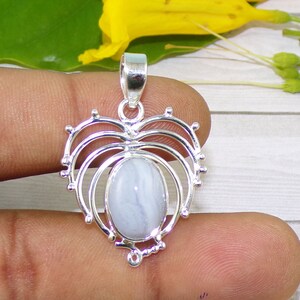 Blaue Spitze Achat Anhänger, Natürliche Blaue Spitze Achat Anhänger, 925 Sterling Silber Anhänger, Weihnachtsgeschenk, Frauen Anhänger, Für Sie, N10112