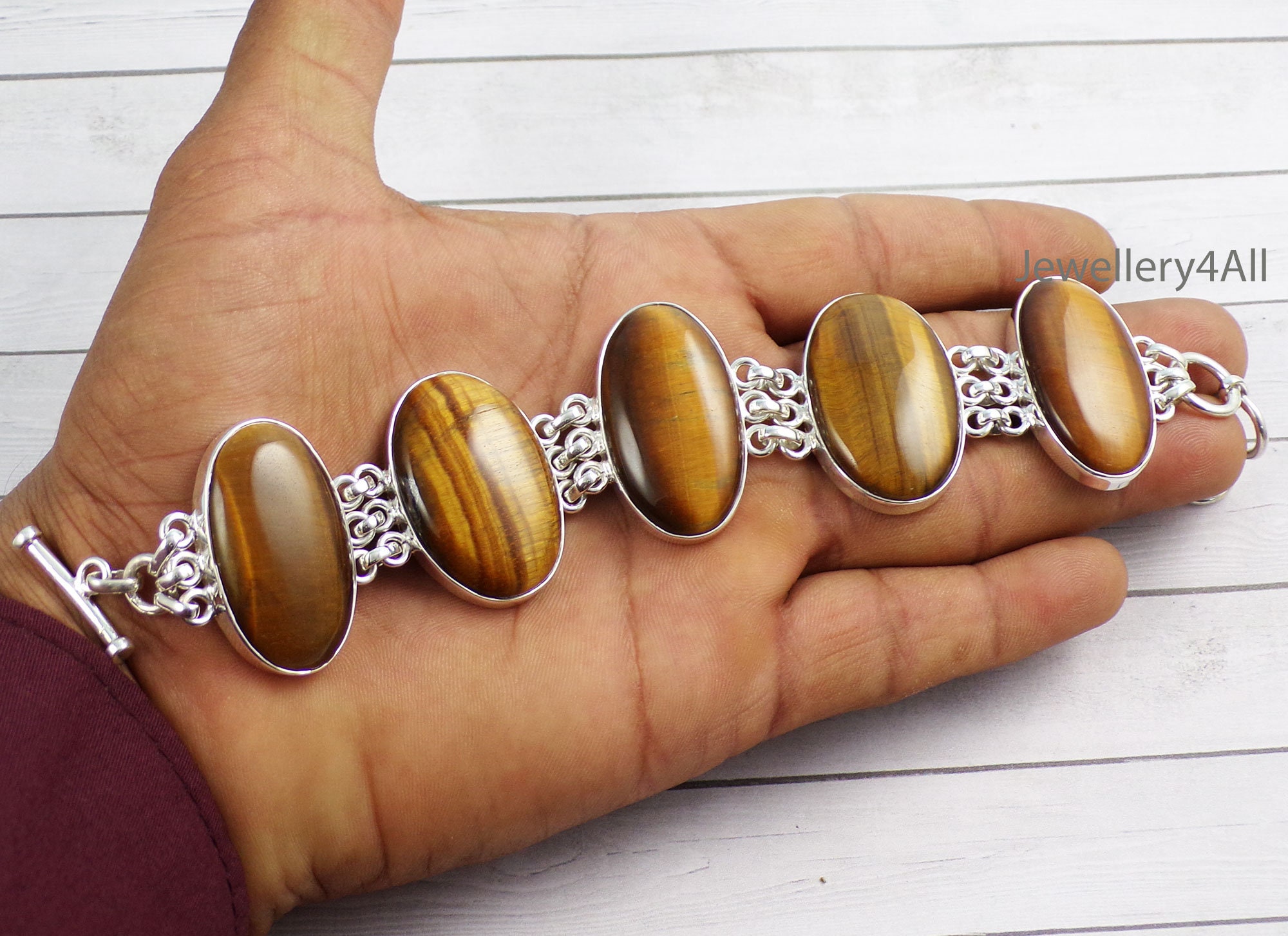 Tiger's Eye Sterling Silver Bracelet: Adjustable Gemstone Jewelry