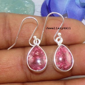 Thulite Drop Earrings: Artisan Sterling Silver Gemstone Jewelry